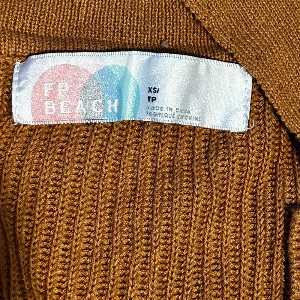 .Free People Beach Picnic‎ Sweater Romper Linen Cotton Red Brown XS